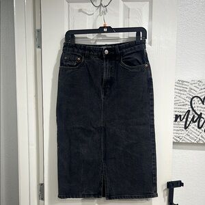 Zara Charcoal Denim Midi Skirt